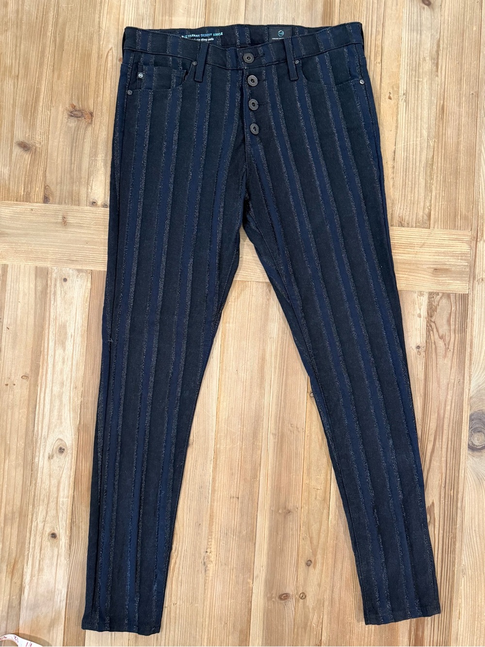 Ag Adriano Goldschmied The Farrah High Rise Skinny Ankle Metallic Stripe Size 28